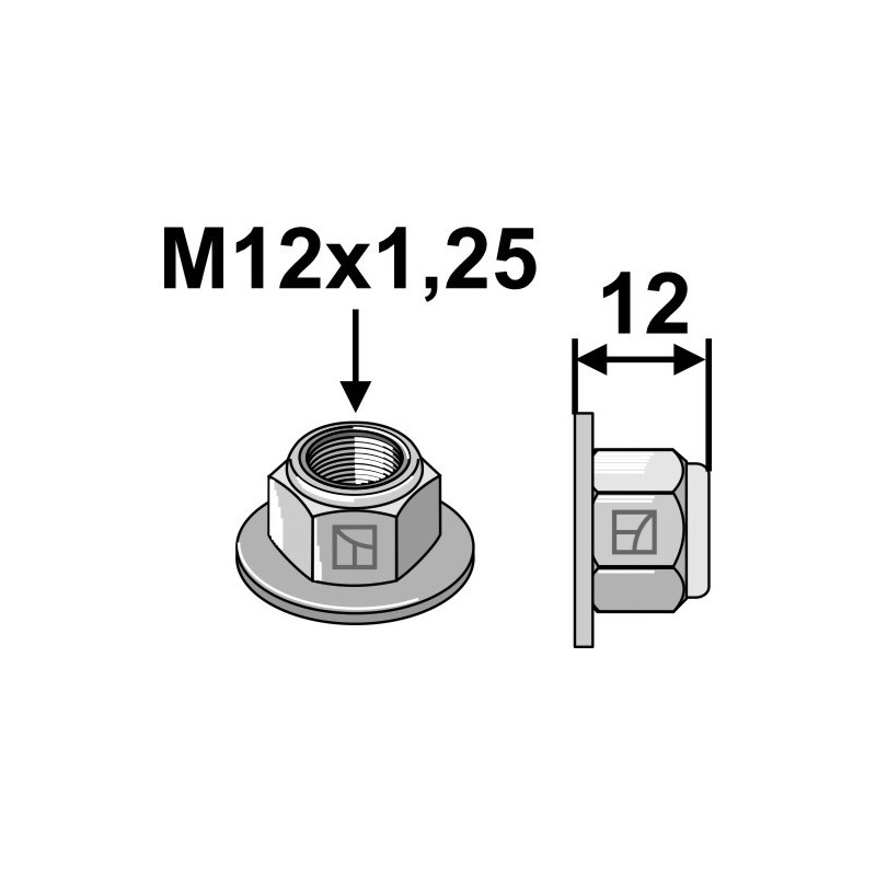 écrou à embase à freinage interne - embouti - M12x1,25 - 8.8