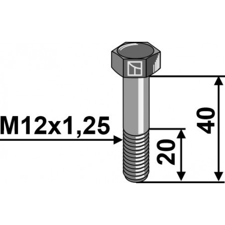 Boulon à tête hexagonale avec filet fin - M12x1,25 - 8.8