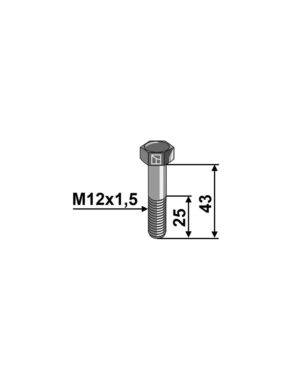 Boulon à tête hexagonale avec filet fin - M12x1,5 - 12.9