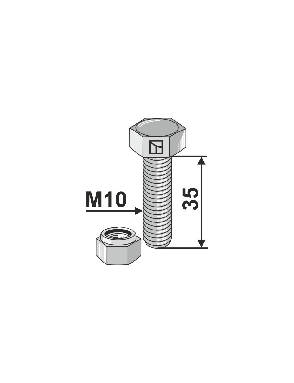 Boulon avec écrou à freinage interne - M10x1x35 - 10.9