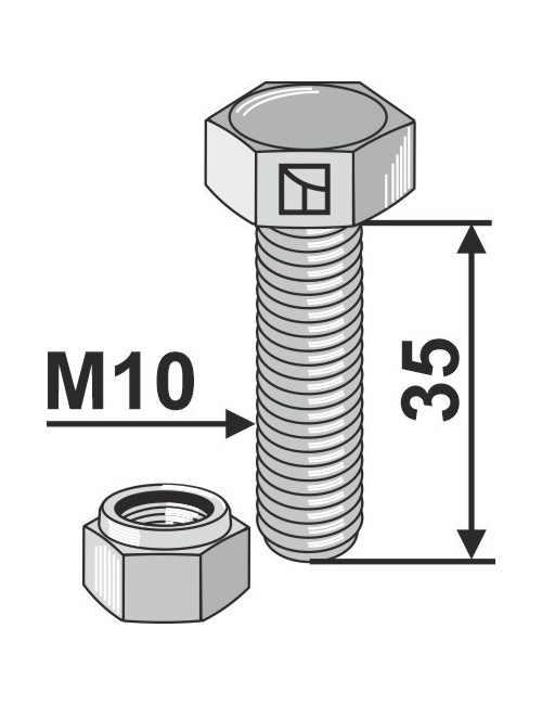 Boulon avec écrou à freinage interne - M10x1x35 - 10.9