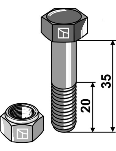 Boulon avec écrou à freinage interne - M12x1,25x35 - 12.9