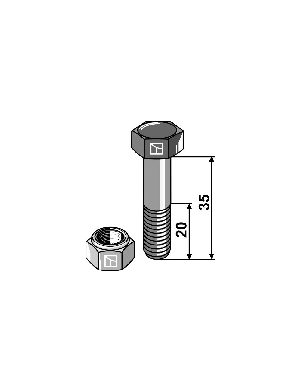 Boulon avec écrou à freinage interne - M12x1,25x35 - 12.9