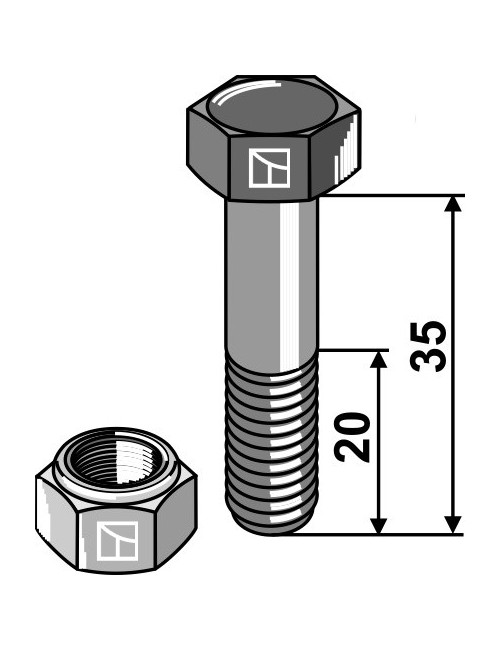 Boulon avec écrou à freinage interne - M12x1,25x35 - 12.9