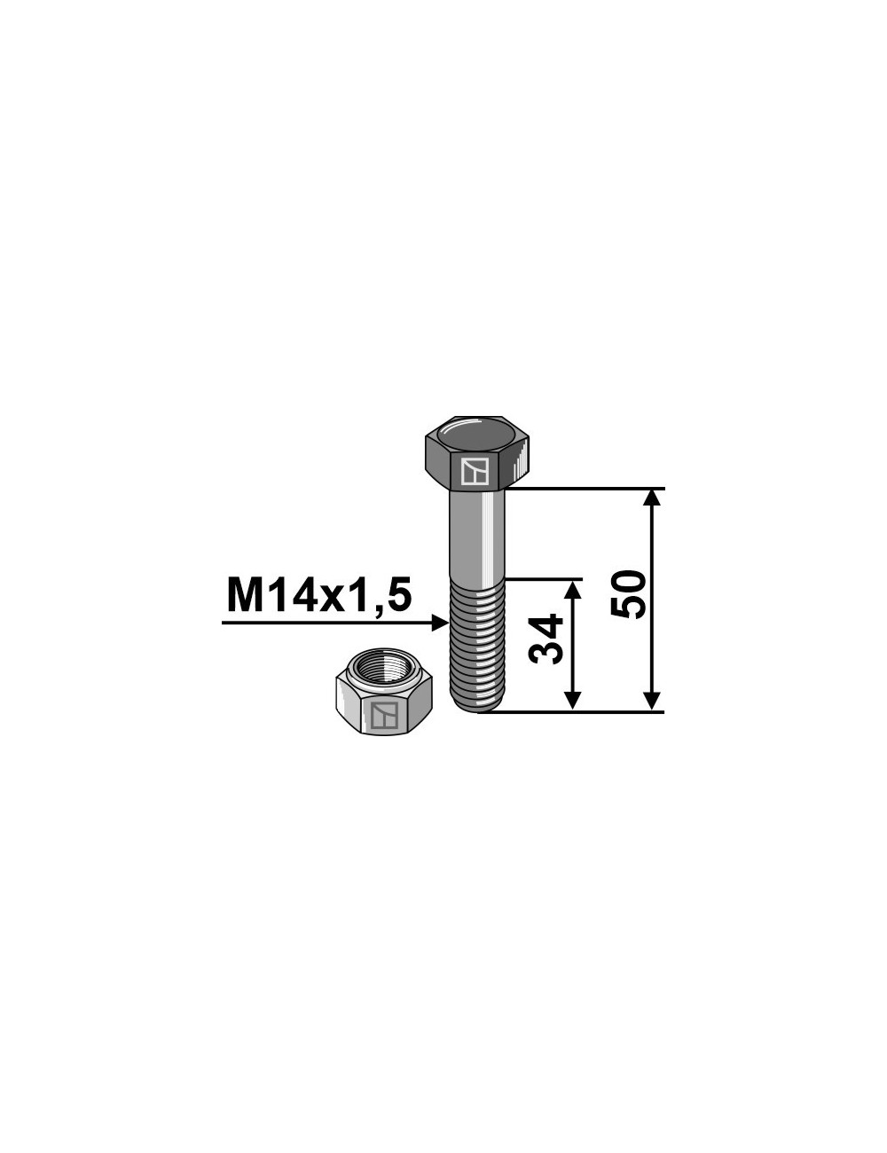 Boulon avec écrou à freinage interne - M14x1,5 - 12.9