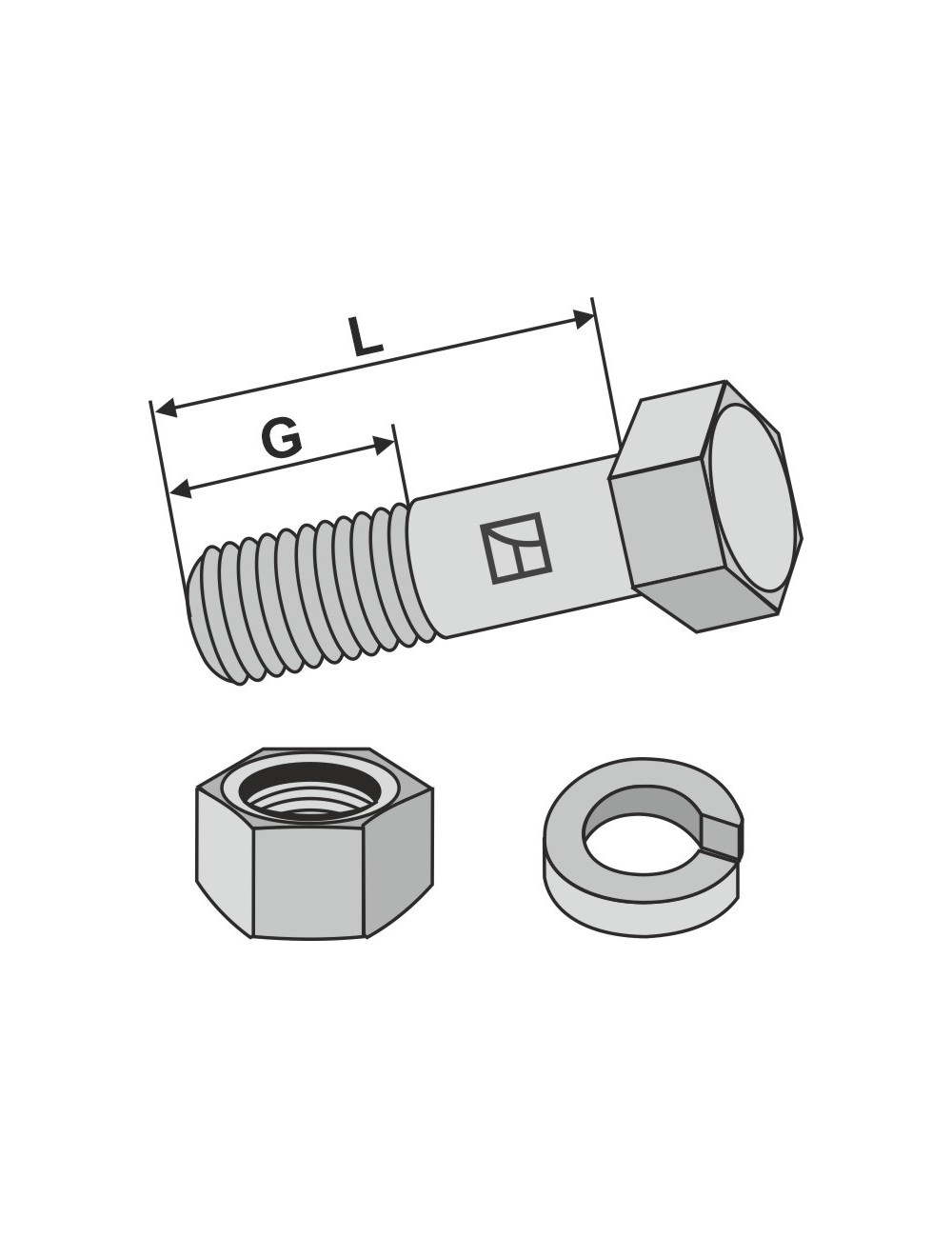 Boulon avec écrou et rondelle-ressort - 1/2''UNF x38