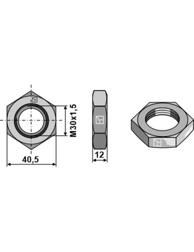 Écrou M30x1,5 - filet à gauch