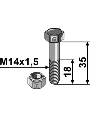 Boulon à tête hexagonale à filet partiel adaptable avec écrou freinage  interne - 12.9 - M14 x 2 x 130 mm - boulonnerie Universelle