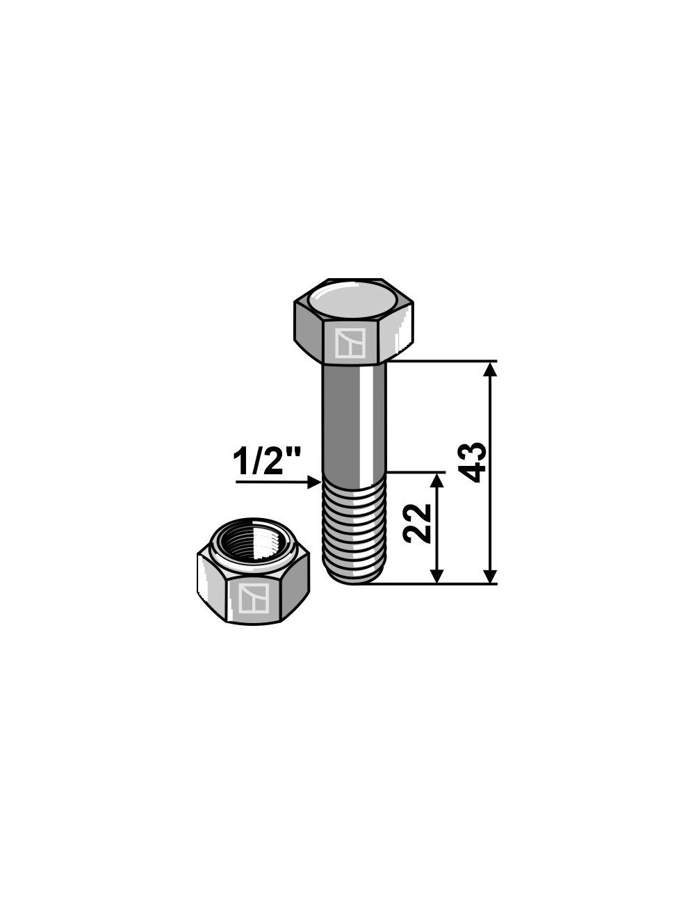 Boulon avec écrou à freinage interne - 1/2''UNF