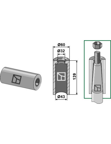 Entretoise à souder pour dent de chargeur de balles rondes avec filet M28