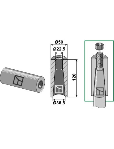 Entretoise à souder pour dent avec filet M22