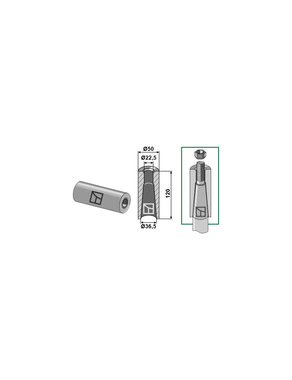 Entretoise à souder pour dent avec filet M22