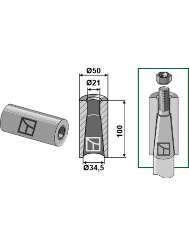 Entretoise à souder pour dent avec filet M20