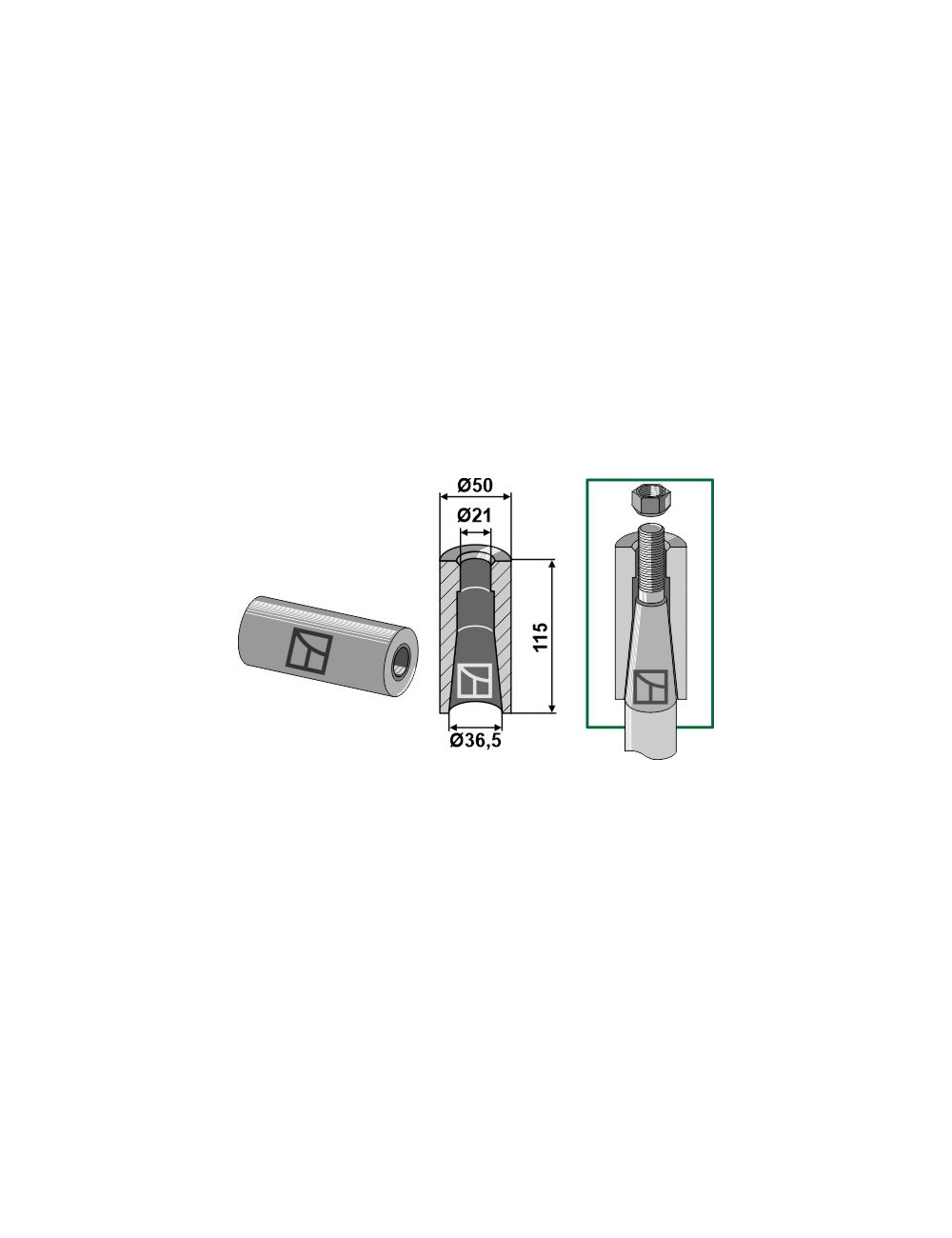 Entretoise à souder pour dent avec filet M20
