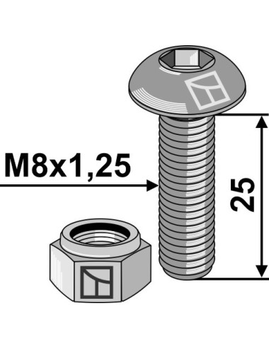 Boulon à tête bombée avec six pans creux avec écrou