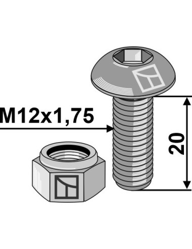 Boulon à tête bombée avec six pans creux - galvanisé - avec écrou