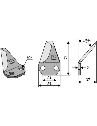 Couteau pour mélangeurs de fourrage, gauche