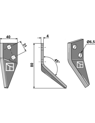 Couteau pour mélangeurs de fourrage, gauche