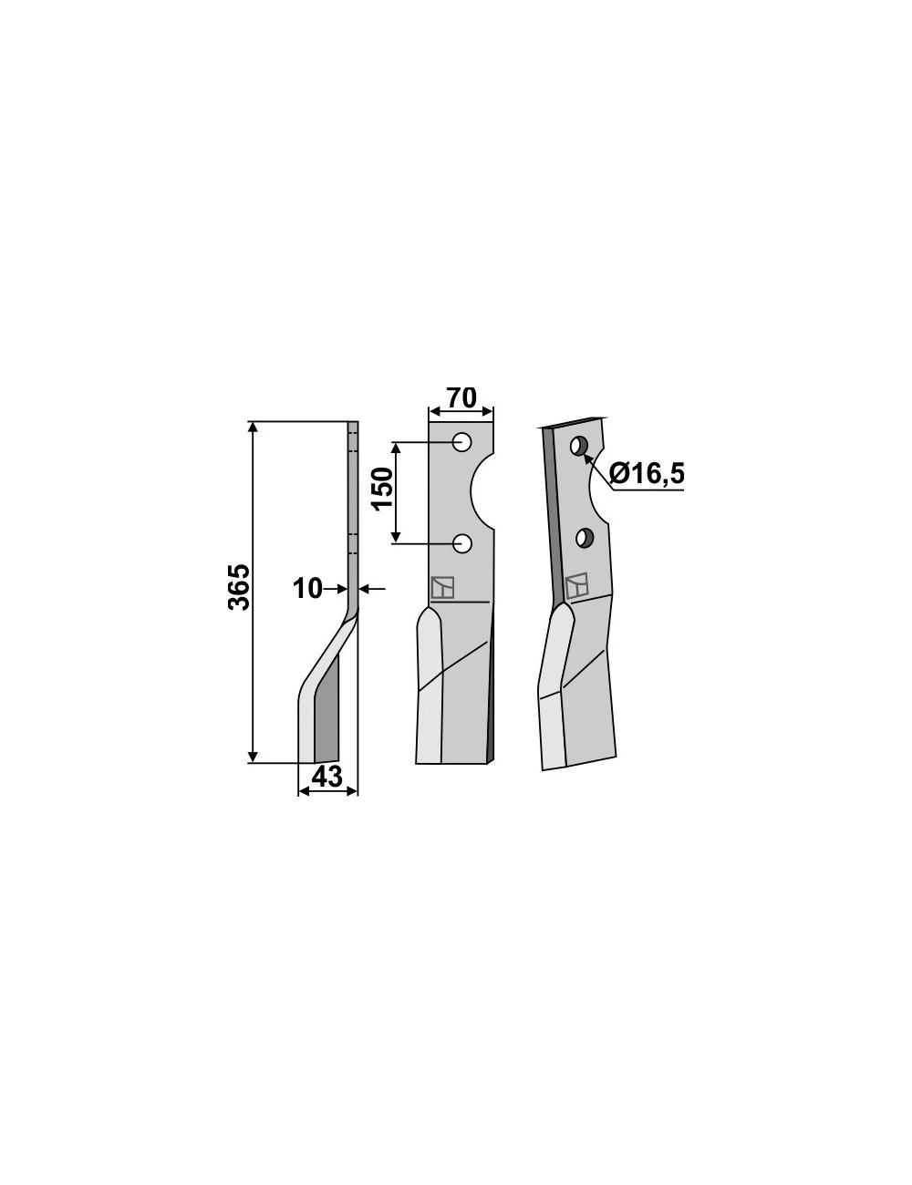 Dent rotative, modèle gauche