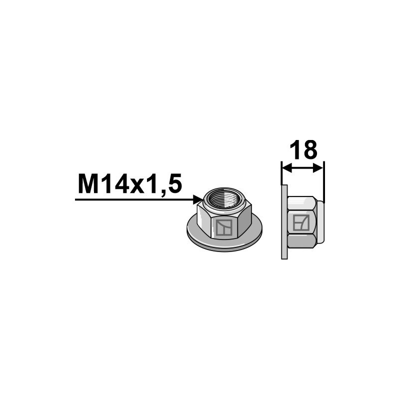 Écrou à embase à freinage interne - Polystop - M14x1,5 - 10.9