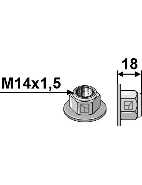 Écrou à embase à freinage interne - Polystop - M14x1,5 - 10.9