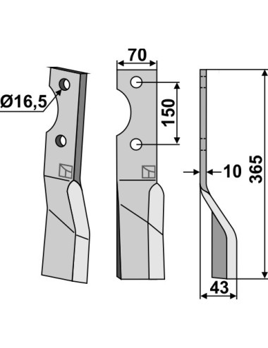 Dent rotative, modèle droit