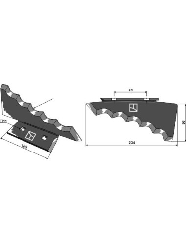 Couteau pour mélangeurs de fourrage, droit