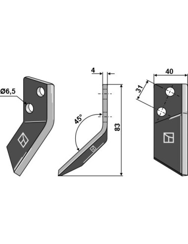 Couteau pour mélangeurs de fourrage, gauche