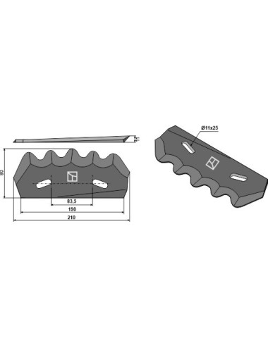Couteau pour mélangeurs de fourrage - revêtement en métal dur, gauche