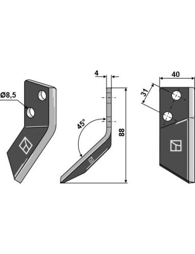 Couteau pour mélangeurs de fourrage, gauche