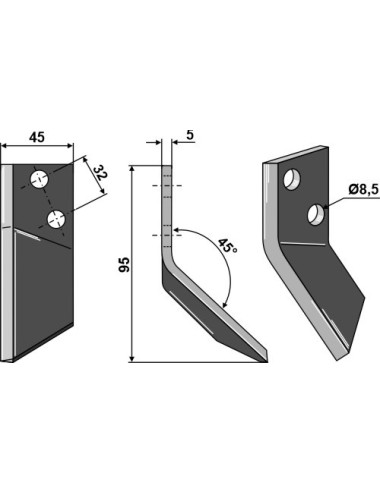 Couteau pour mélangeurs de fourrage, gauche