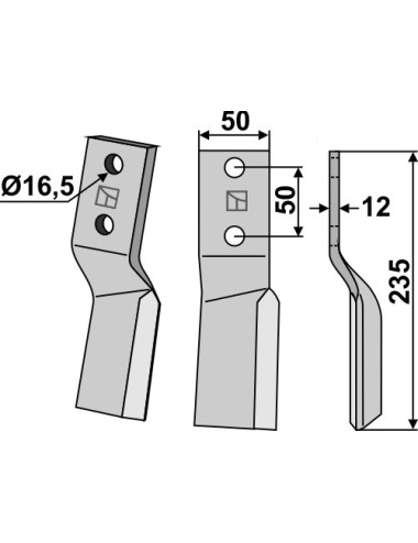 Dent rotative, modèle droit