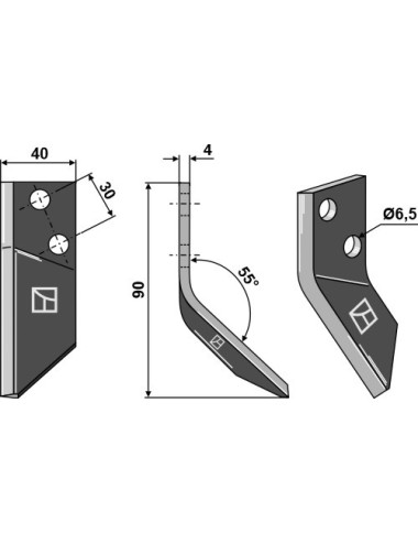 Couteau pour mélangeurs de fourrage, gauche