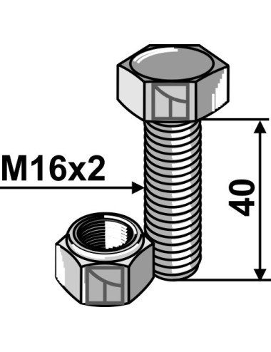 Boulon avec écrou à freinage interne - M16x2 - 10.9