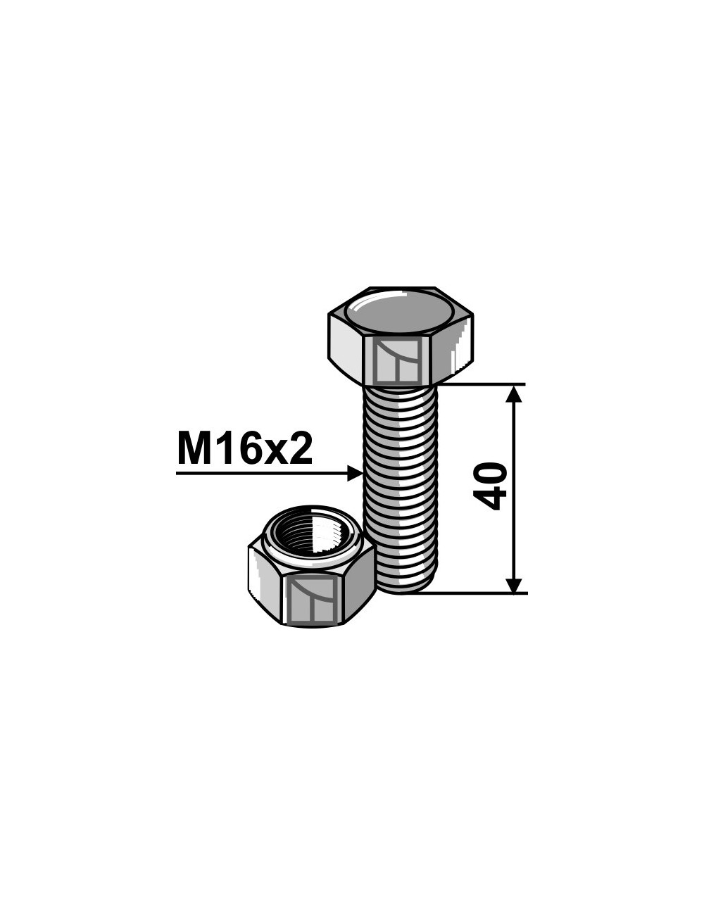 Boulon avec écrou à freinage interne - M16x2 - 10.9