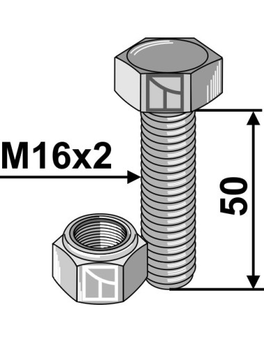 Boulon avec écrou à freinage interne - M16x2 - 10.9