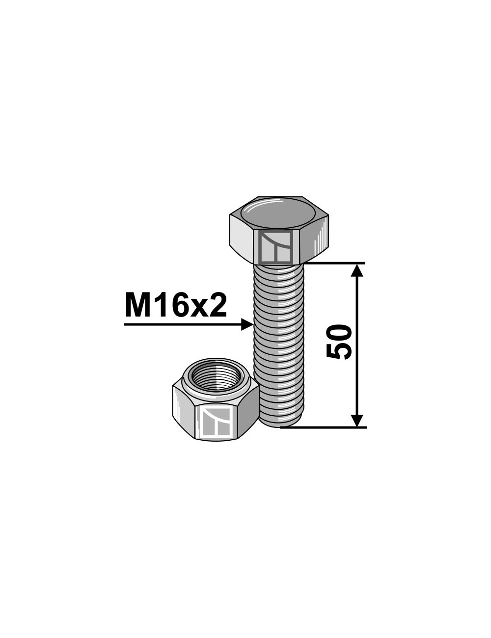 Boulon avec écrou à freinage interne - M16x2 - 10.9