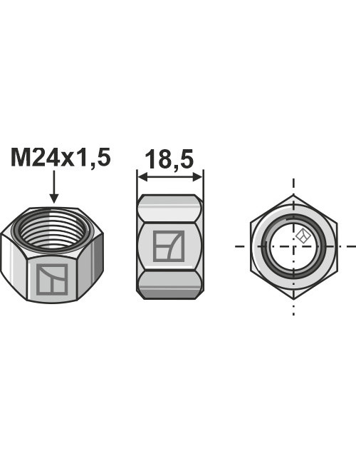 Écrou M24x1,5 - galvanisées - filet à gauche