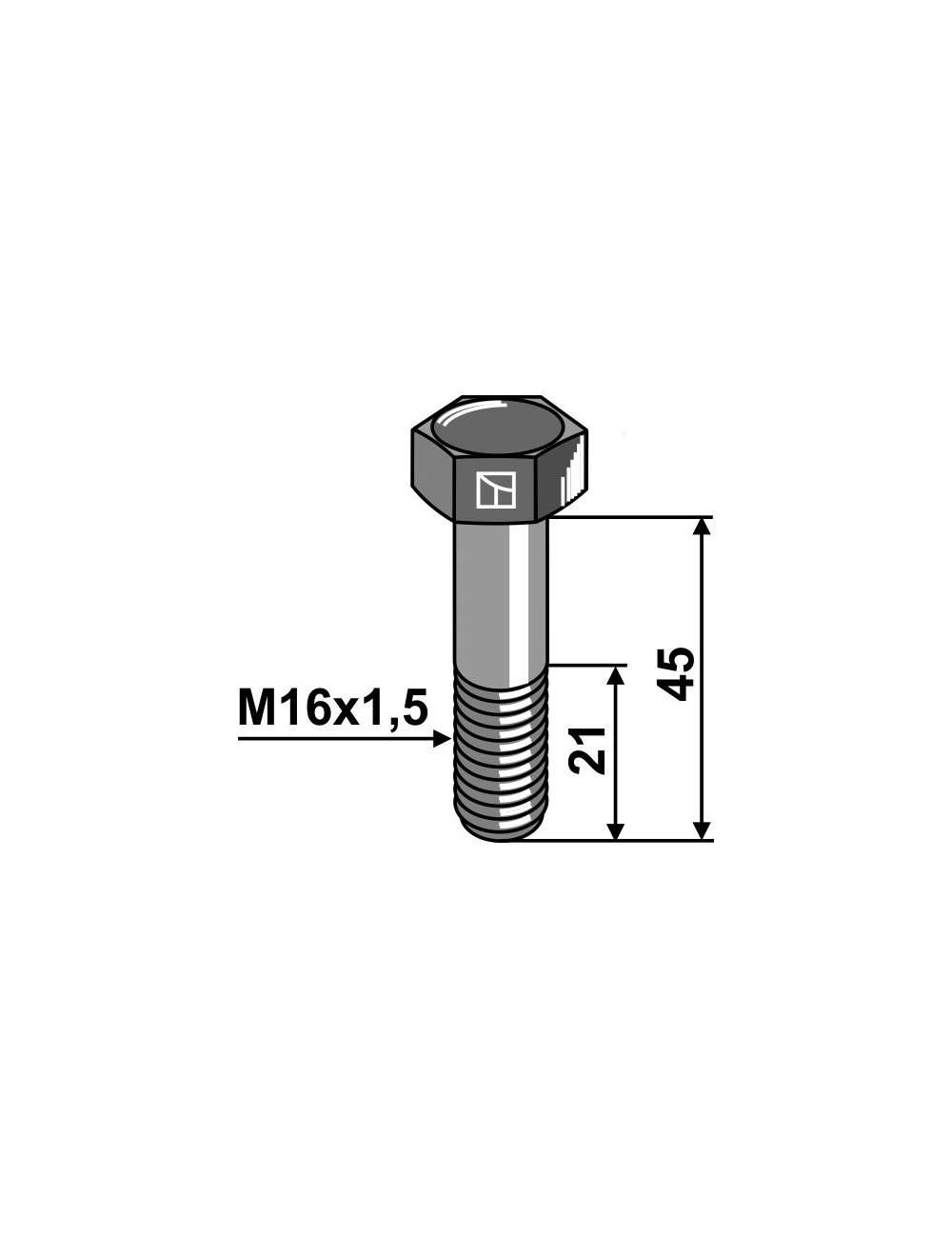 Boulon à tête hexagonale avec filet fin - M16x1,5x45 - 12.9