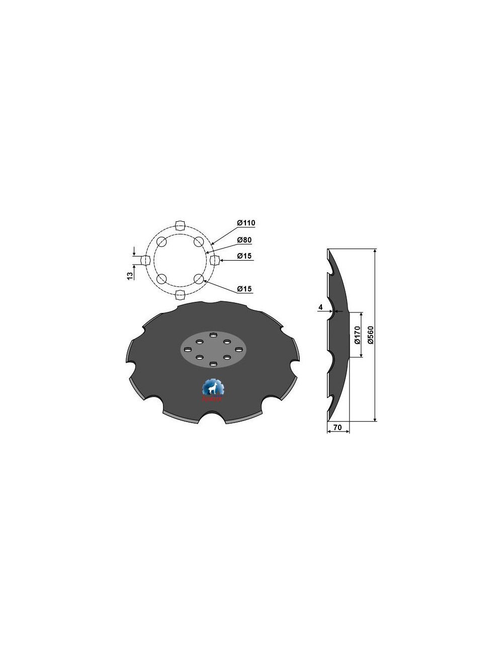 Disque crénelé à fond plat Ø560