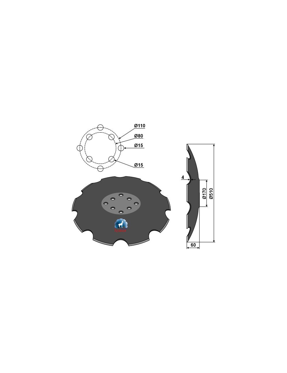 Disque crénelé à fond plat Ø510