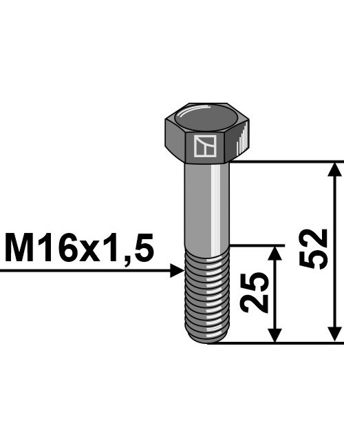 Boulon à tête hexagonale avec filet fin - M16x1,5x52- 12.9