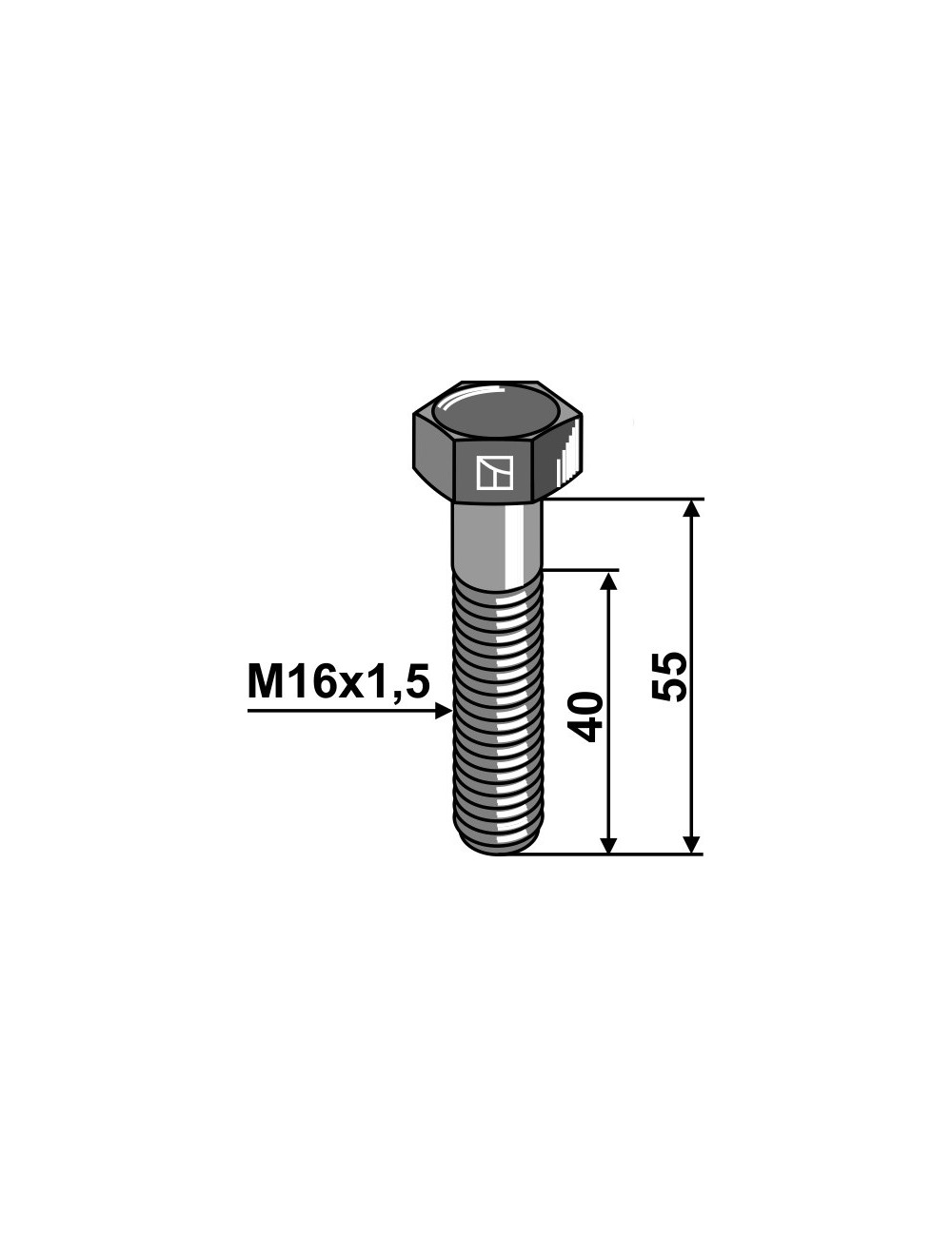 Boulon à tête hexagonale - M16x1,5X55 - 12.9