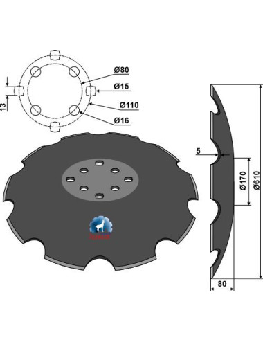 Disque crénelé à fond plat Ø610x5