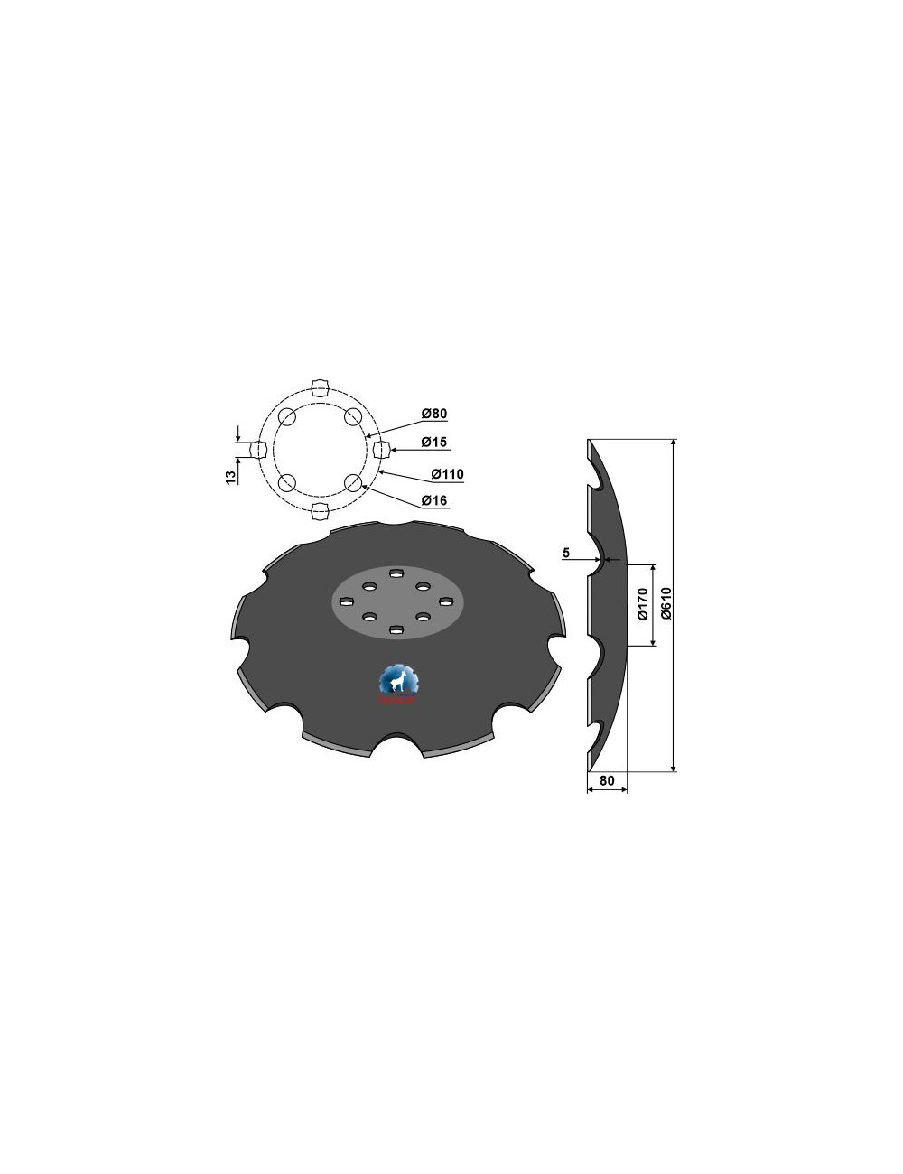 Disque crénelé à fond plat Ø610x5