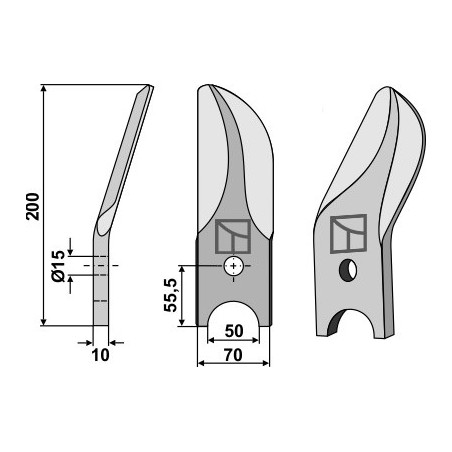 Couteau de herses à bêches rotatives 2 sections en acier au bore, gauche