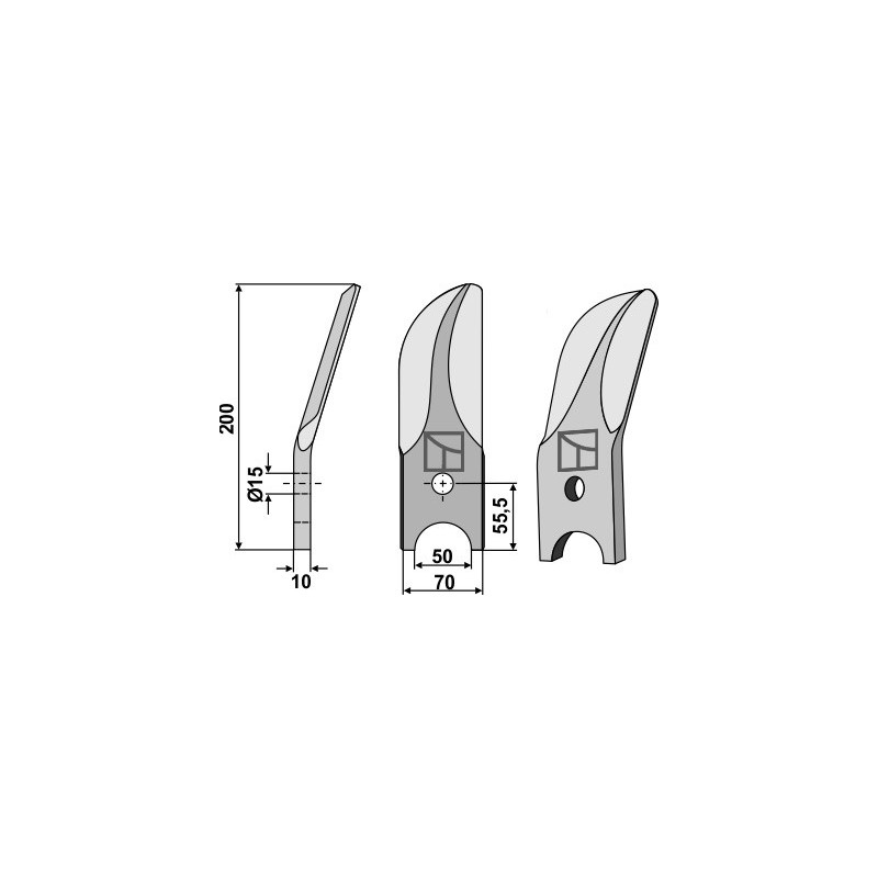 Couteau de herses à bêches rotatives 2 sections en acier au bore, droite