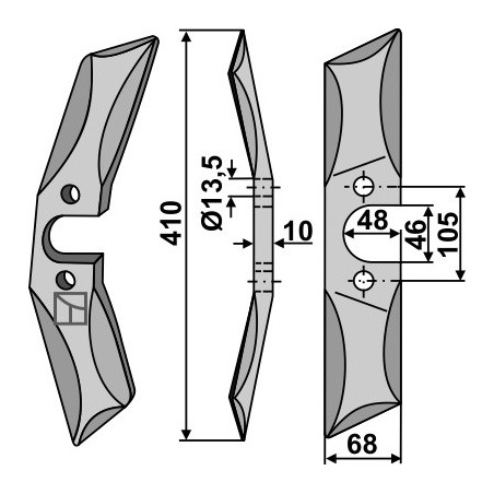 Couteau de herses à bêches rotatives droit en acier au bore, gauche