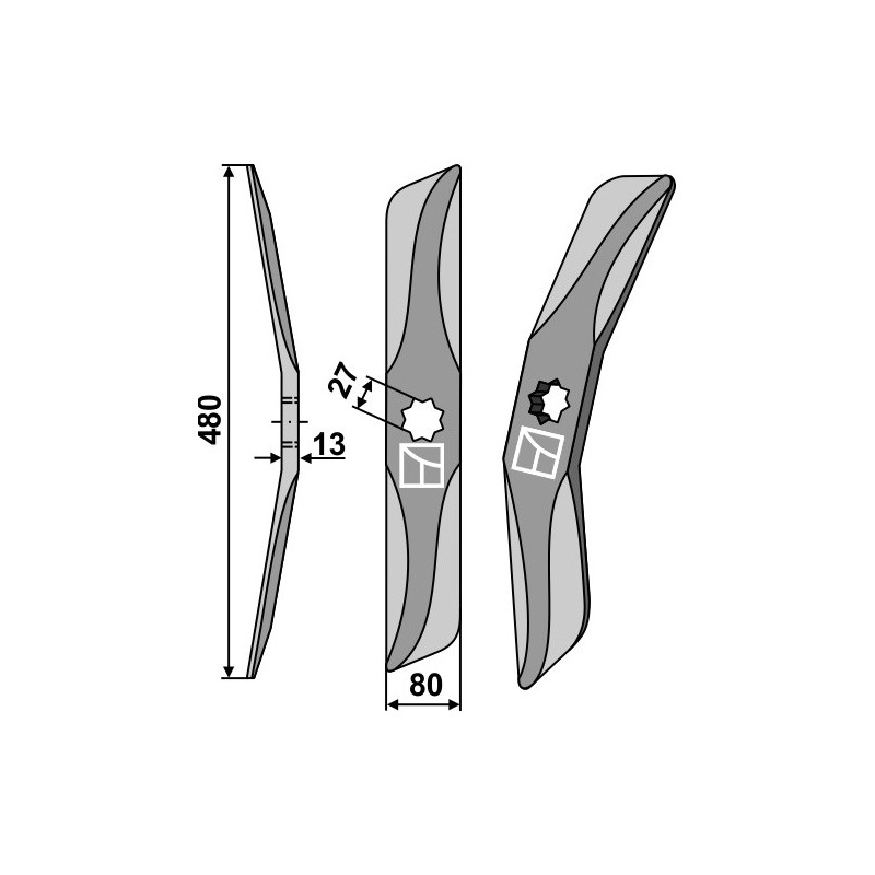 Couteau de herses à bêches rotatives droit en acier au bore, gauche