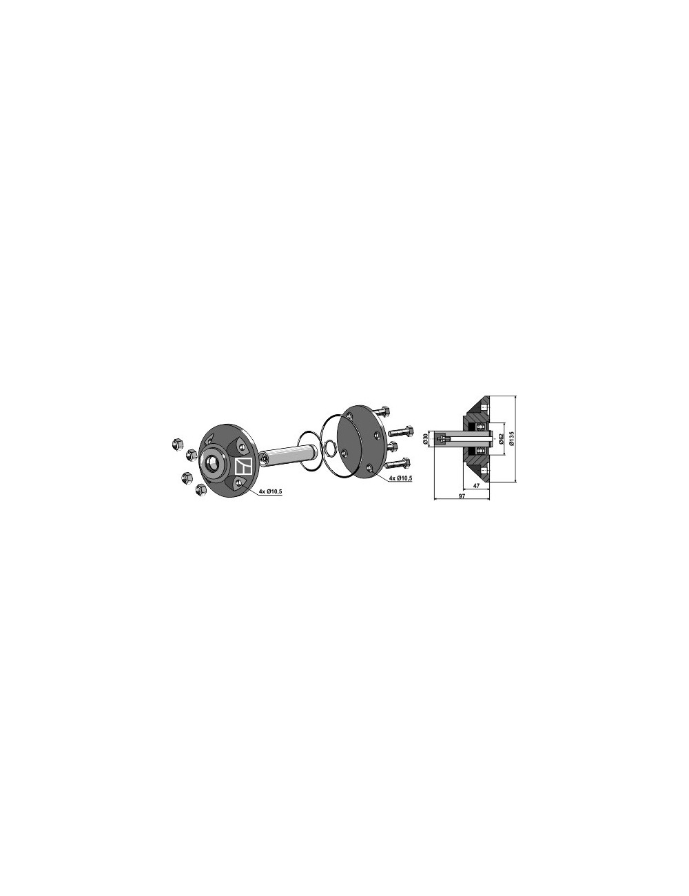 Roulement rainuré à billes pour coutres circulaires compl. avec arbre Ø30mm